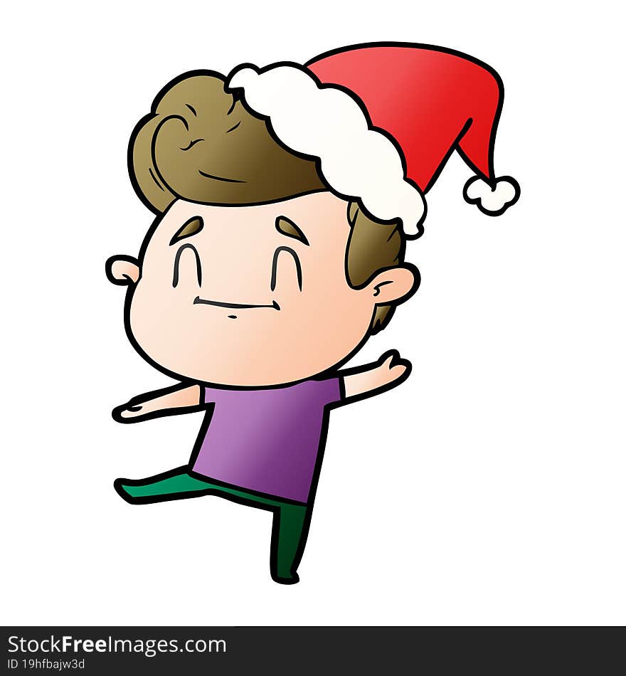 happy gradient cartoon of a man wearing santa hat