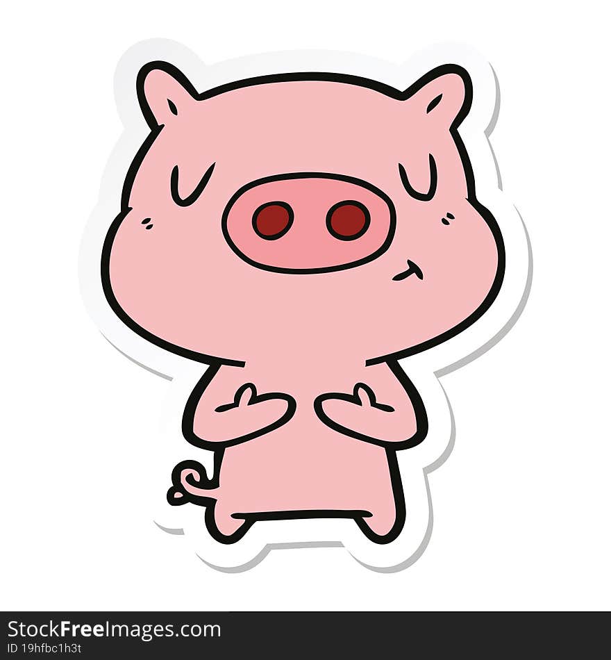 sticker of a cartoon content pig