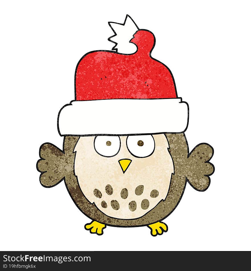 textured cartoon owl wearing christmas hat