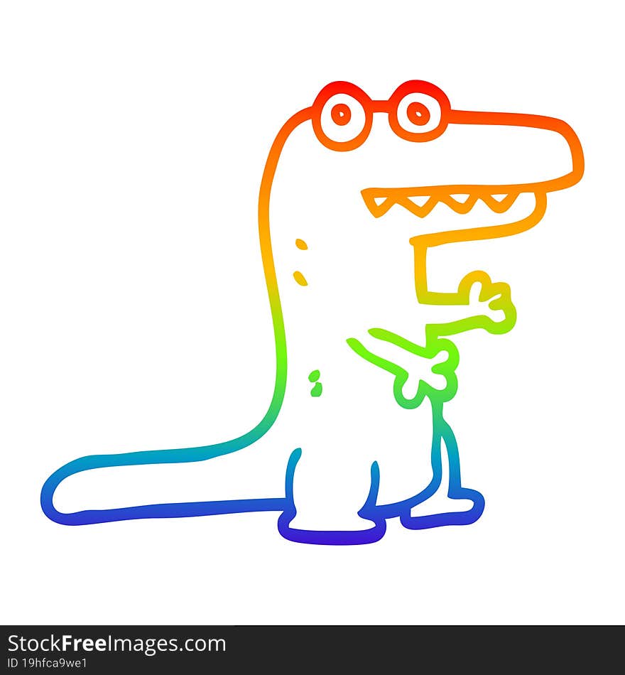 rainbow gradient line drawing cartoon crocodile