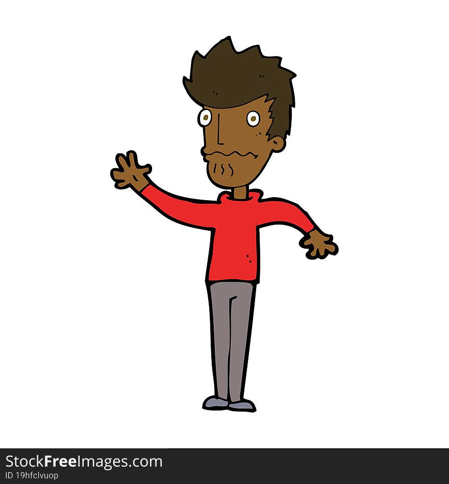 cartoon worried man reaching out