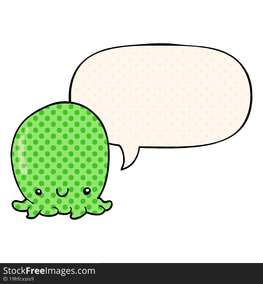 cute cartoon octopus and speech bubble in comic book style