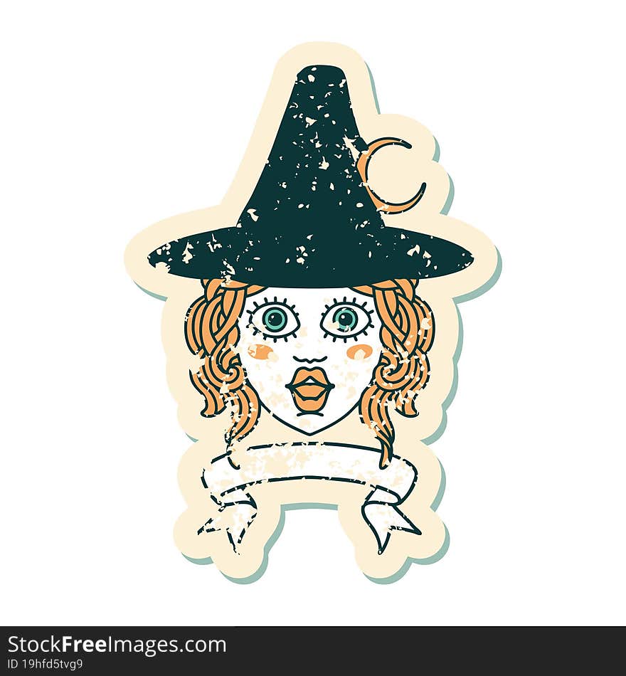 Retro Tattoo Style human witch character with banner. Retro Tattoo Style human witch character with banner