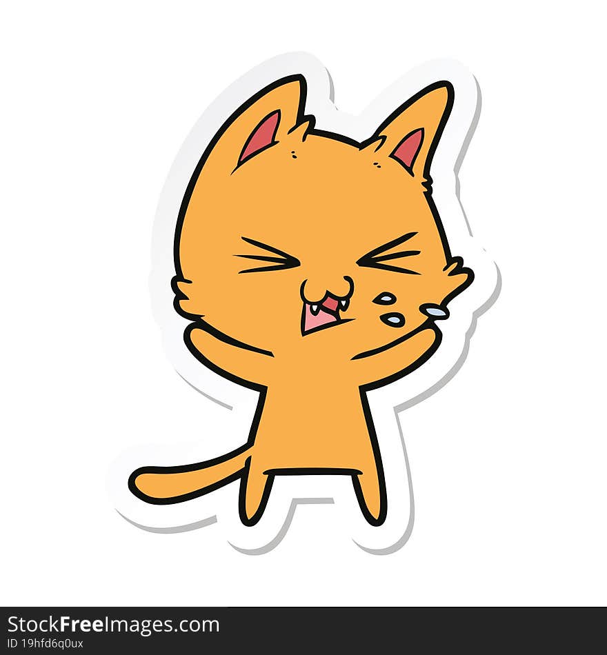 sticker of a cartoon cat hissing