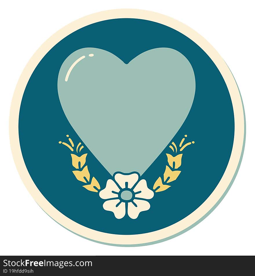 sticker of tattoo in traditional style of a heart and flower. sticker of tattoo in traditional style of a heart and flower