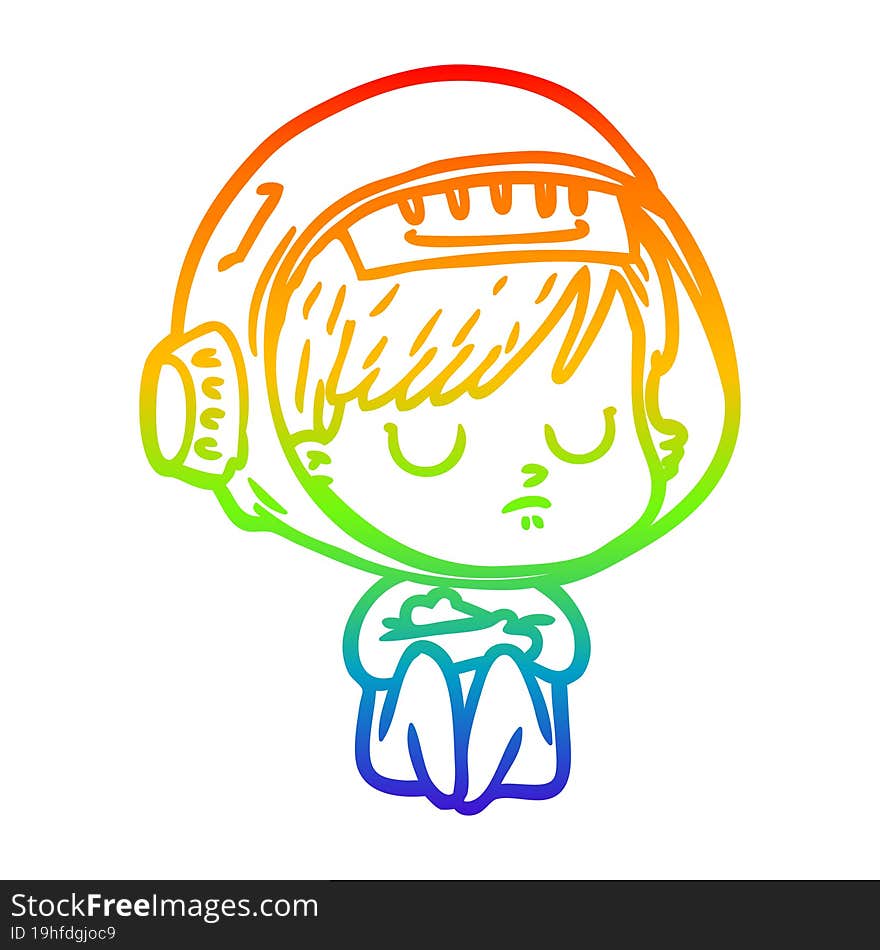 rainbow gradient line drawing of a cartoon astronaut woman