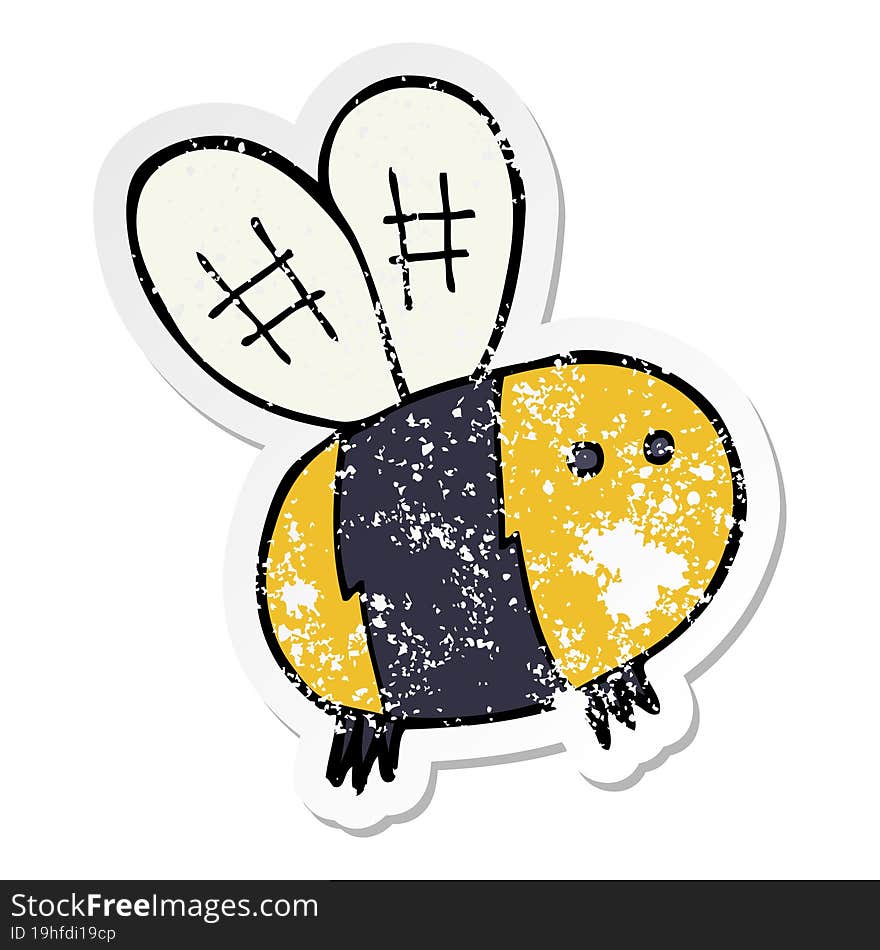 distressed sticker of a cartoon bee