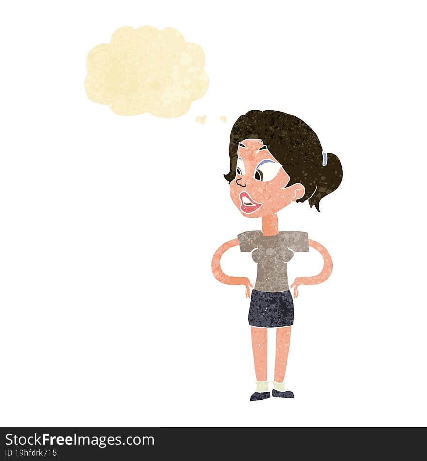 Cartoon Woman With Hands On Hips With Thought Bubble