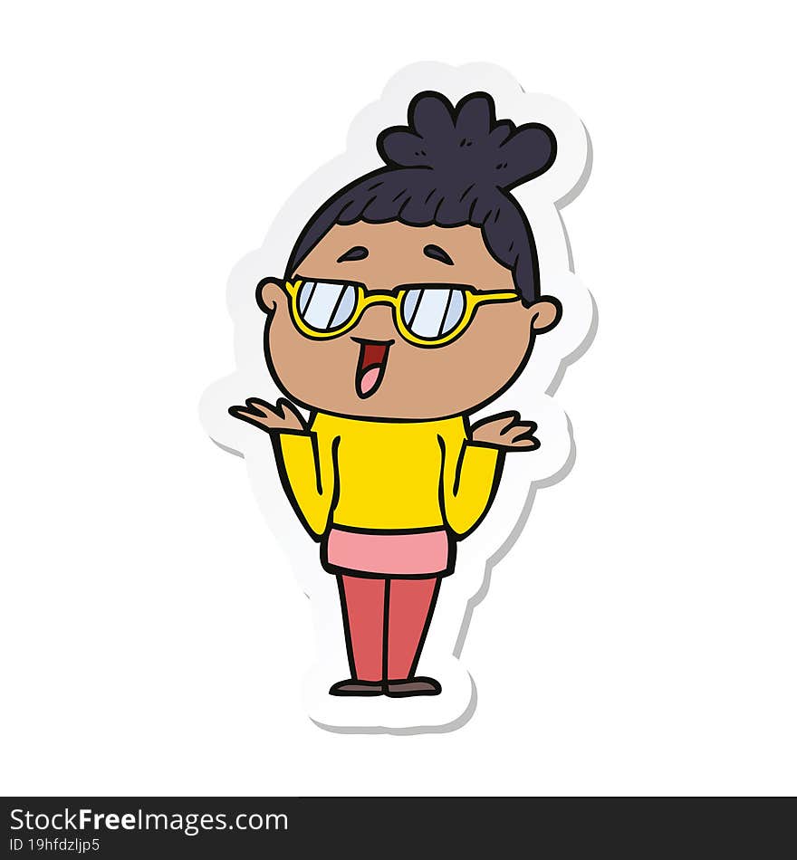 sticker of a cartoon happy woman wearing spectacles