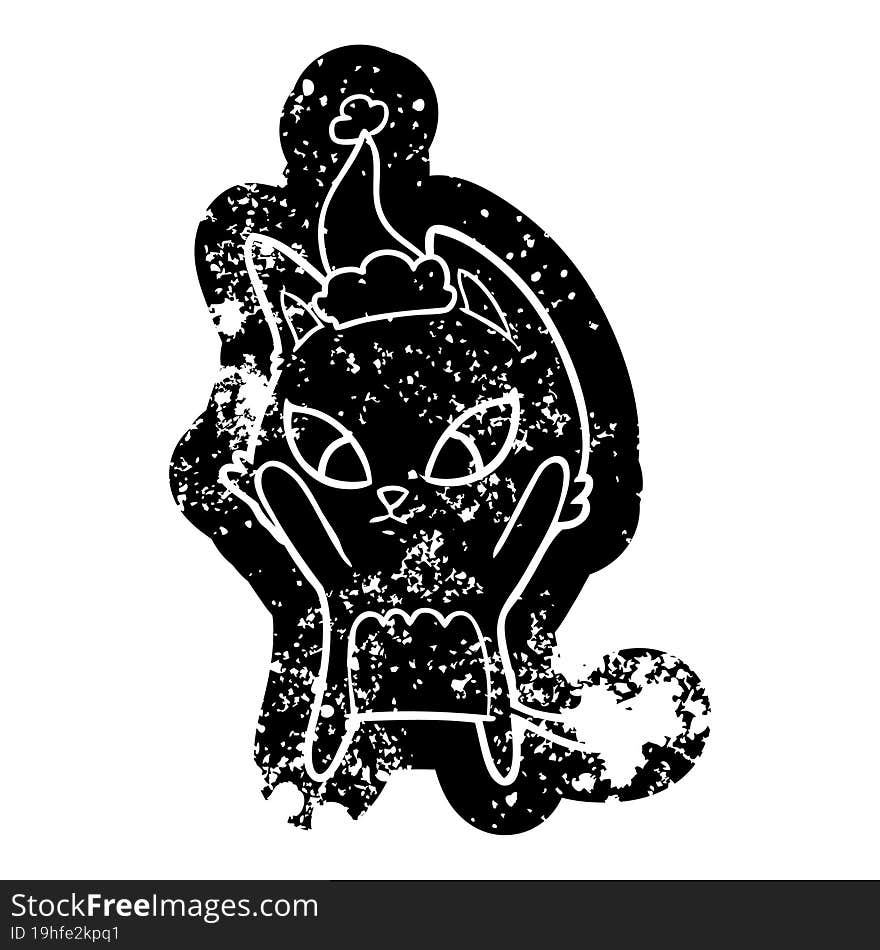 confused cartoon distressed icon of a cat wearing santa hat