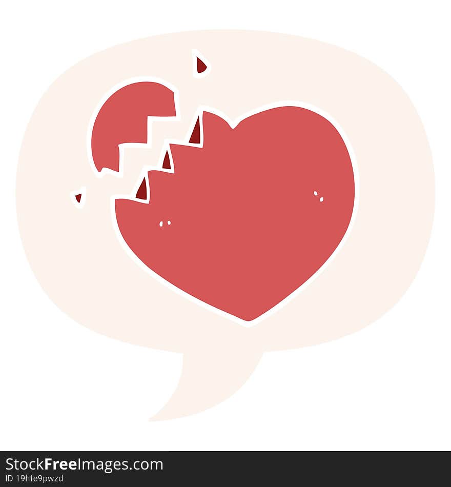 Cartoon Broken Heart And Speech Bubble In Retro Style