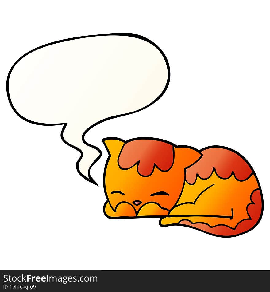 cartoon cat sleeping and speech bubble in smooth gradient style