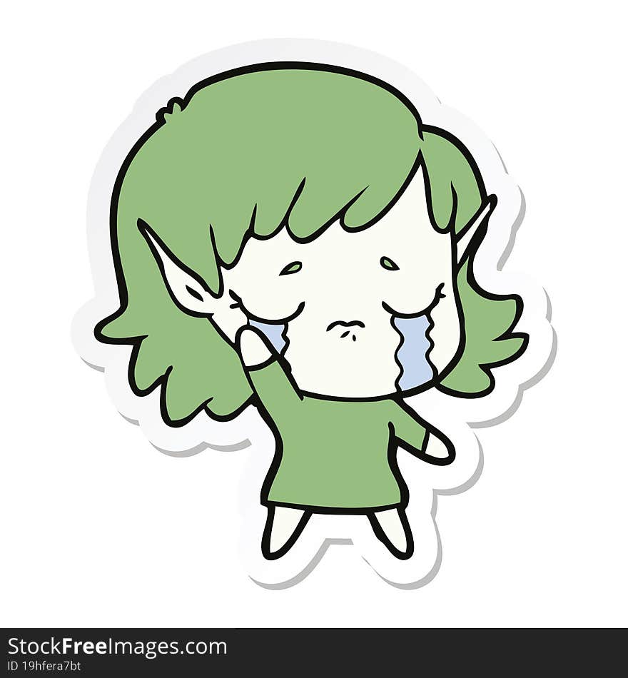 Sticker Of A Cartoon Crying Elf Girl