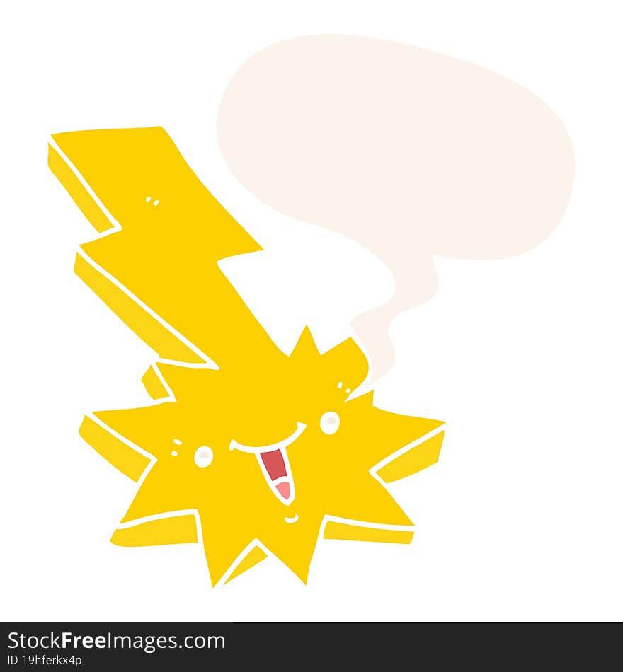 cartoon lightning strike and speech bubble in retro style