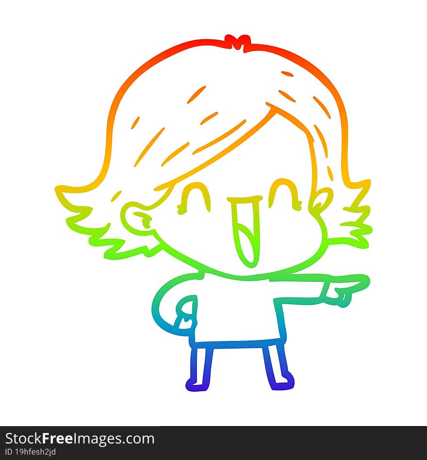 rainbow gradient line drawing of a cartoon laughing woman