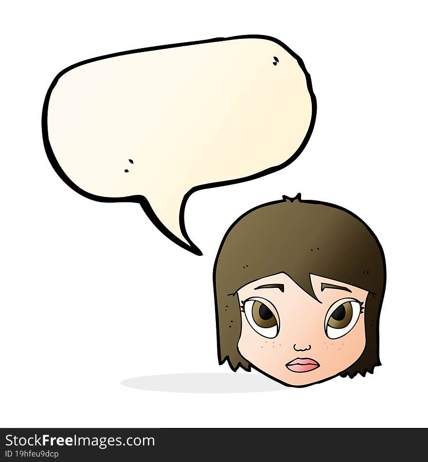 cartoon female face with speech bubble