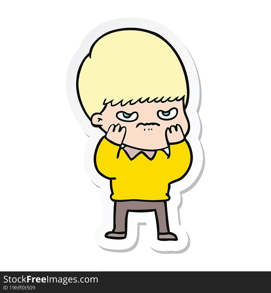 sticker of a annoyed cartoon boy