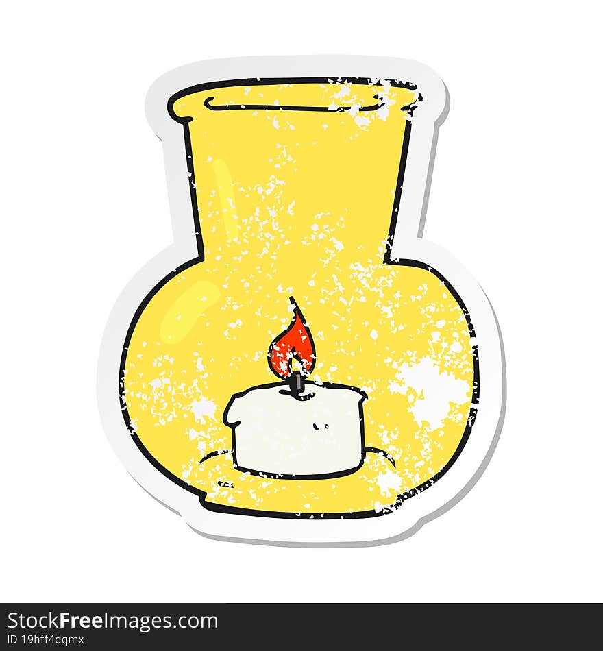 Retro Distressed Sticker Of A Cartoon Old Glass Lantern With Candle