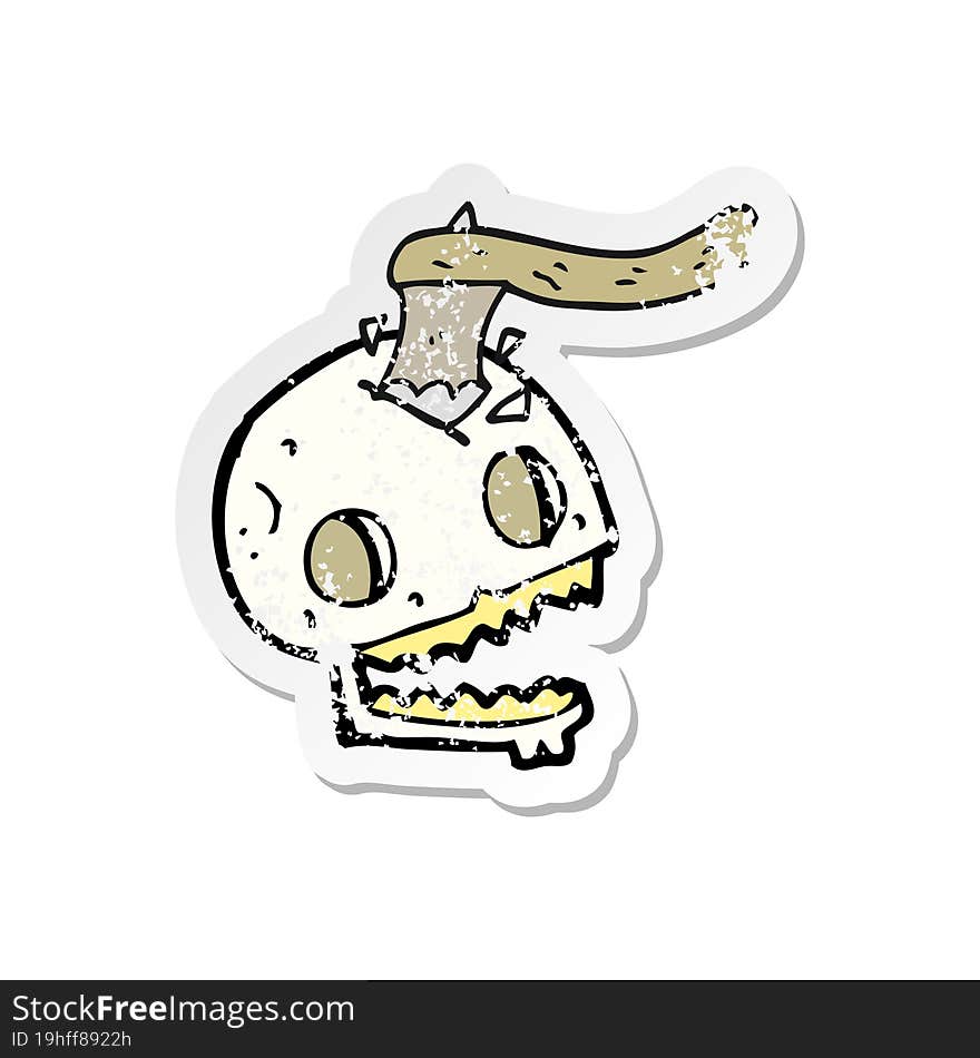 Retro Distressed Sticker Of A Cartoon Axe In Skull