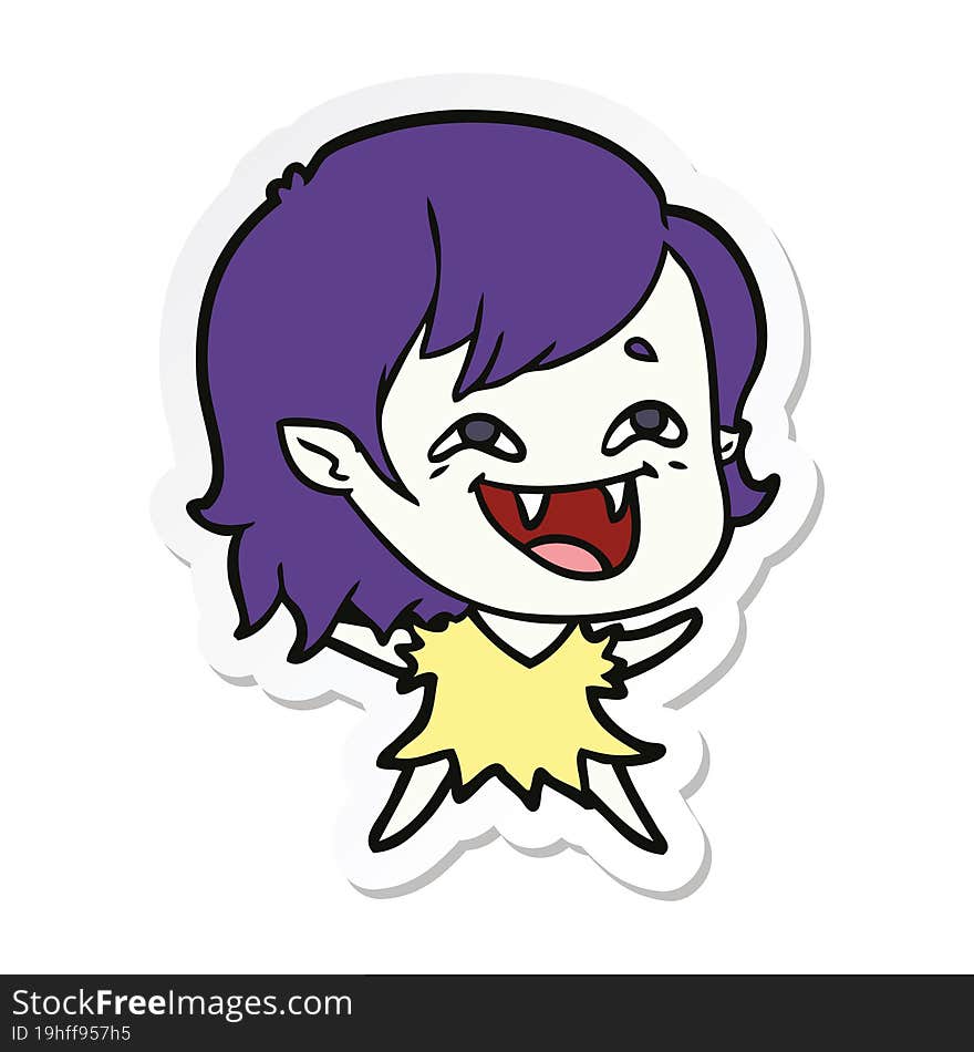 sticker of a cartoon laughing vampire girl