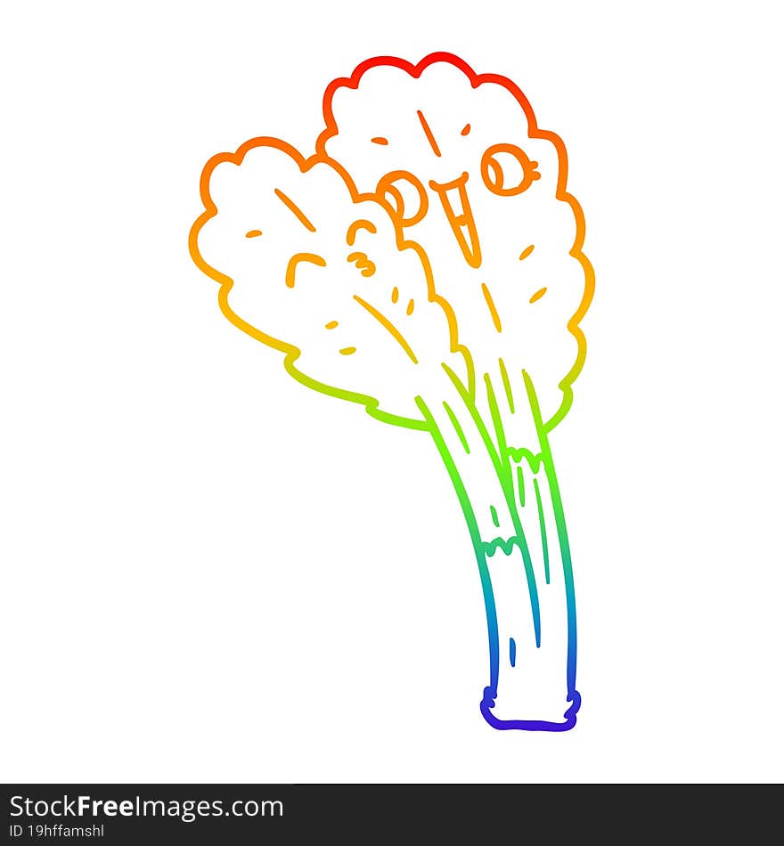 Rainbow Gradient Line Drawing Cartoon Salad Leaves