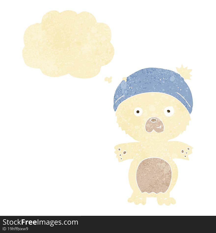 cartoon cute polar bear in hat with thought bubble