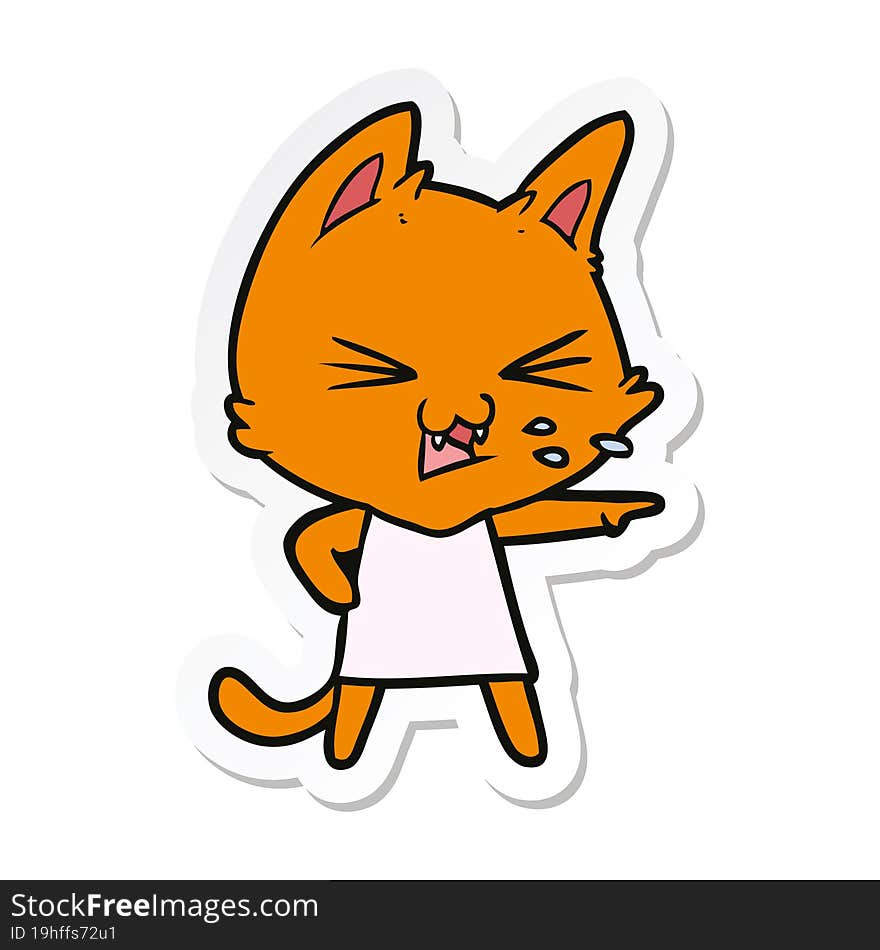 sticker of a cartoon cat hissing