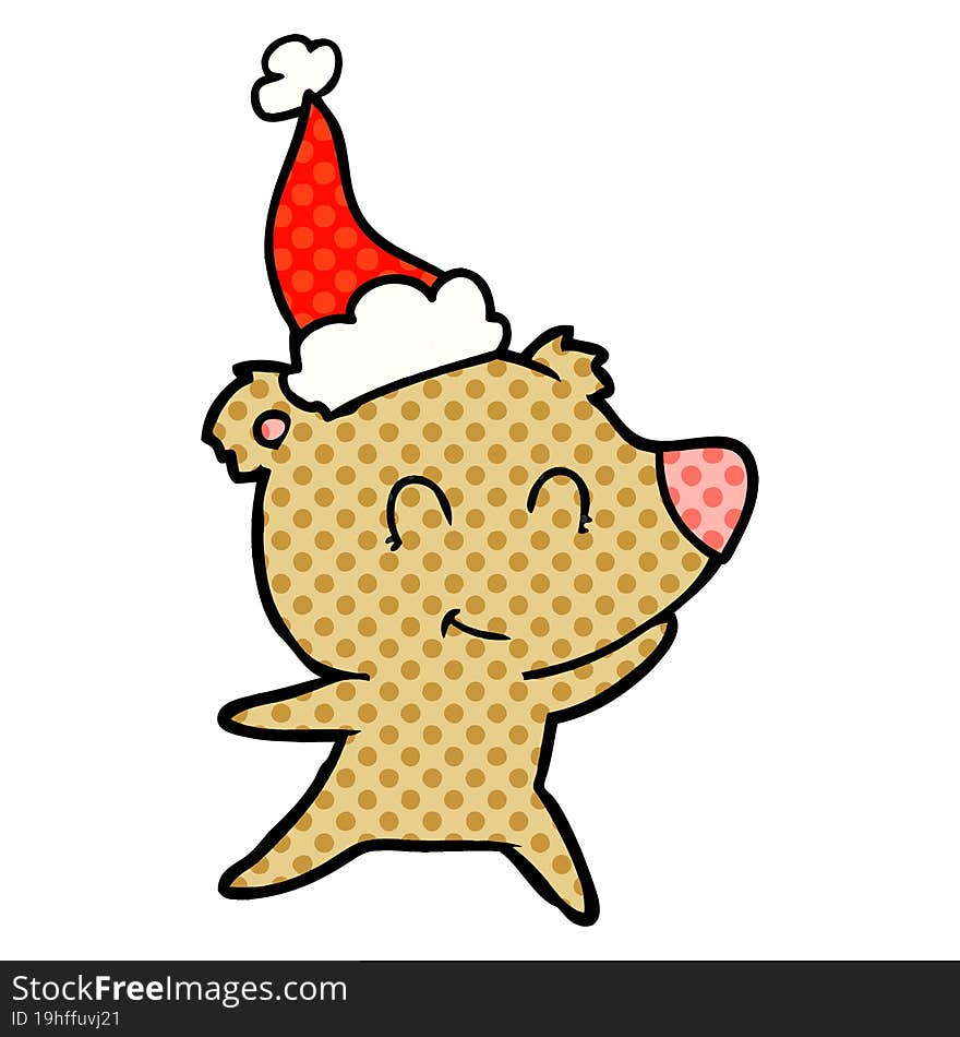 female bear comic book style illustration of a wearing santa hat