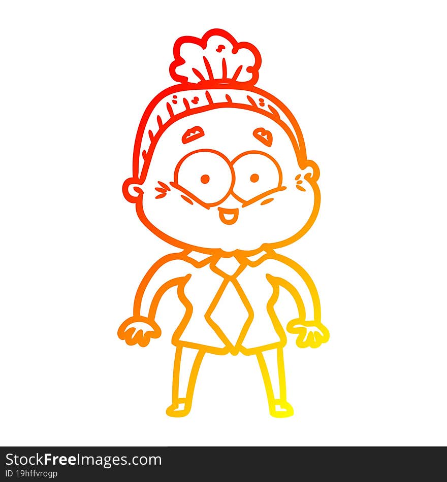 warm gradient line drawing cartoon happy old woman