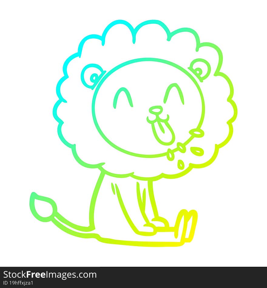 cold gradient line drawing of a happy cartoon lion