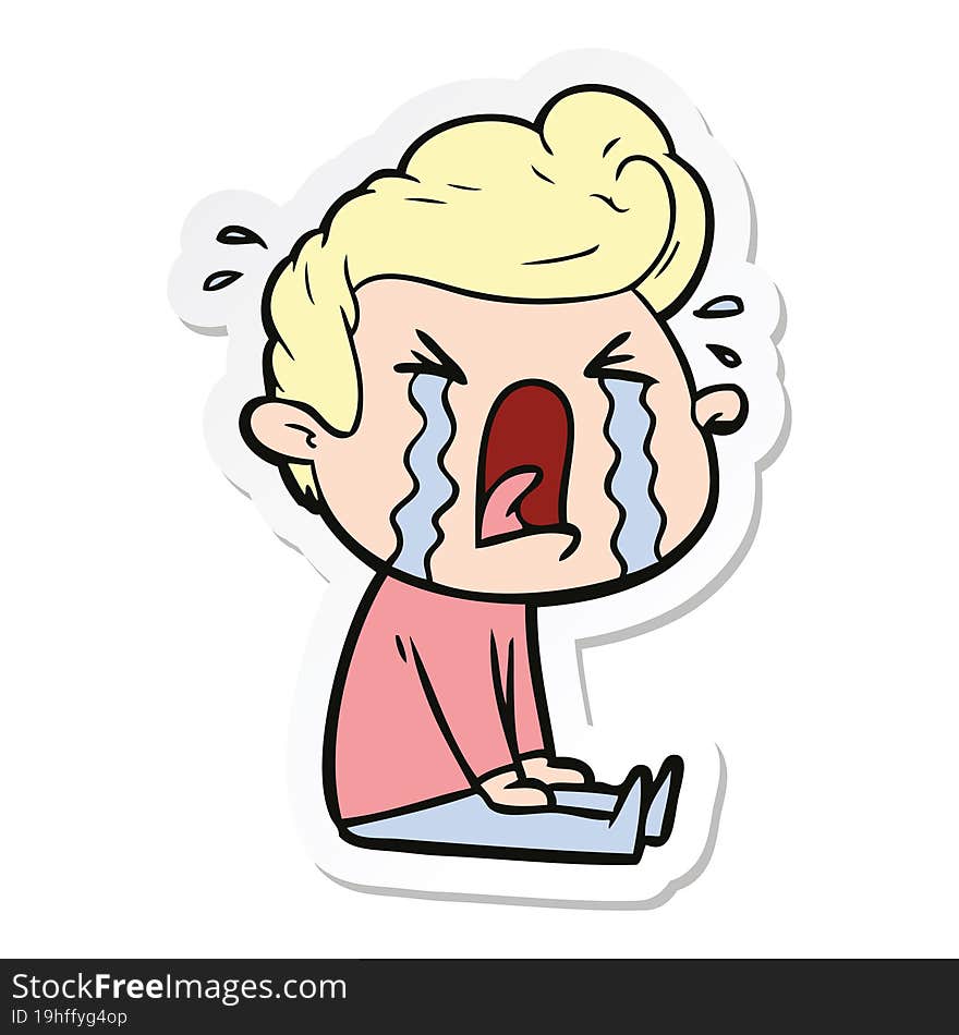 sticker of a cartoon crying man