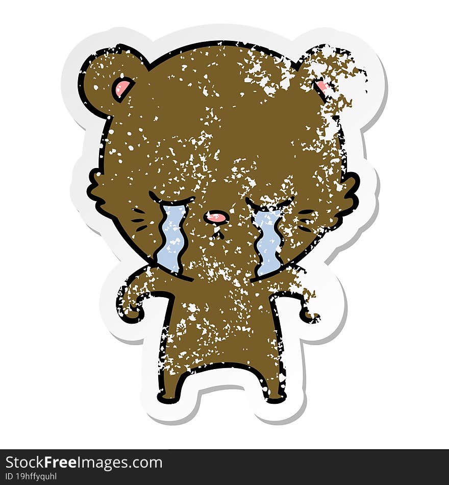 distressed sticker of a crying cartoon bear