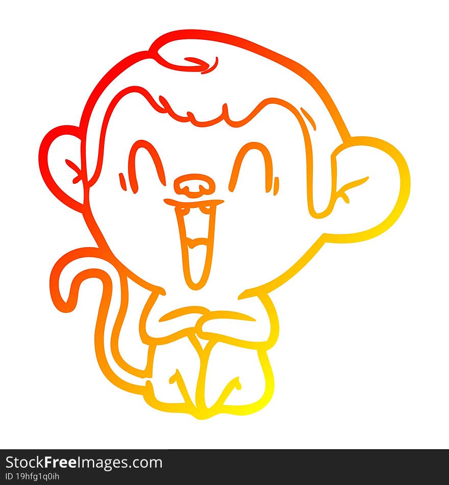 Warm Gradient Line Drawing Cartoon Laughing Monkey