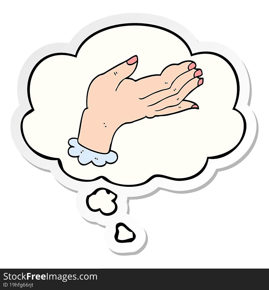 cartoon hand with thought bubble as a printed sticker