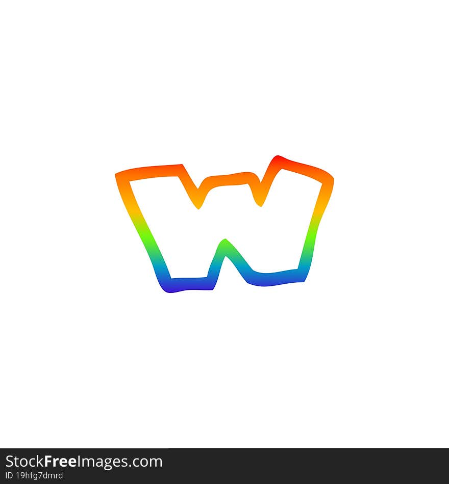 rainbow gradient line drawing of a cartoon letter w