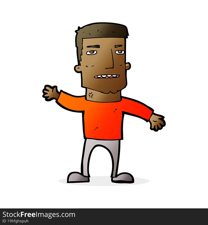 cartoon waving stressed man