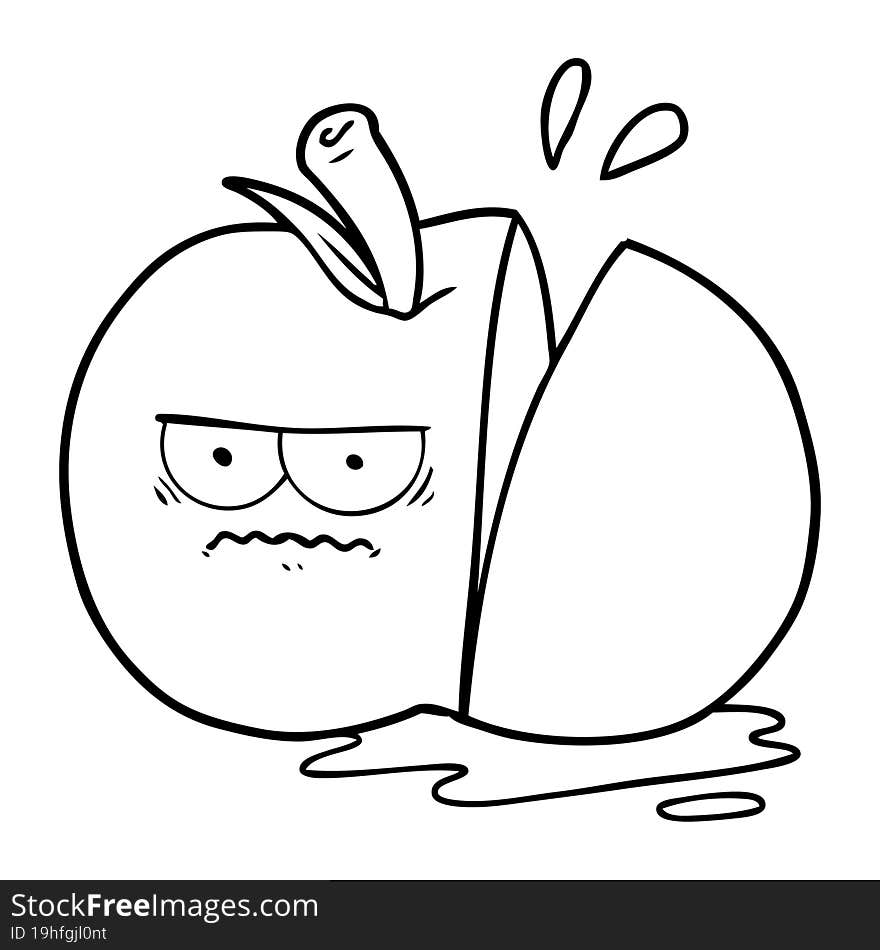 cartoon angry sliced apple. cartoon angry sliced apple