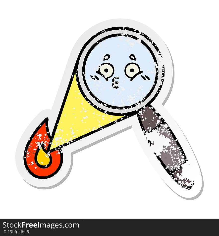 distressed sticker of a cute cartoon magnifying glass