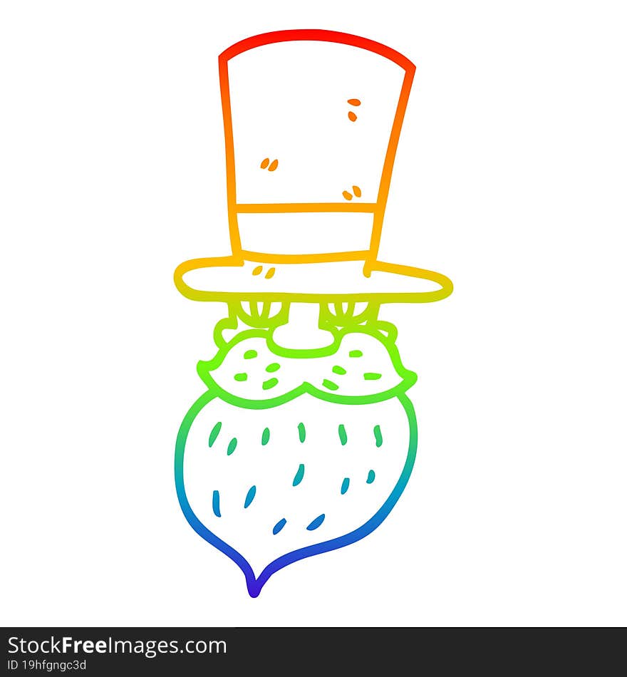 rainbow gradient line drawing of a cartoon man in top hat