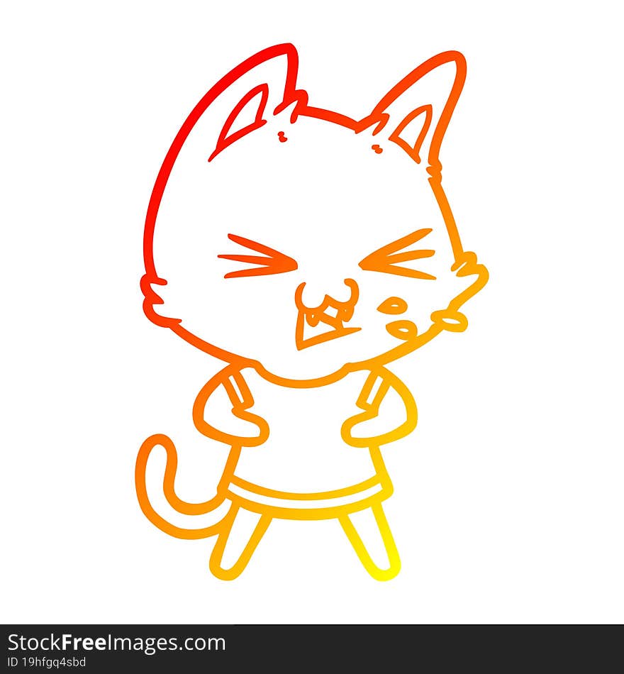 warm gradient line drawing cartoon cat hissing