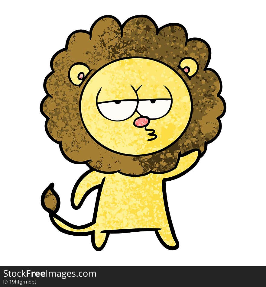 cartoon bored lion waving. cartoon bored lion waving