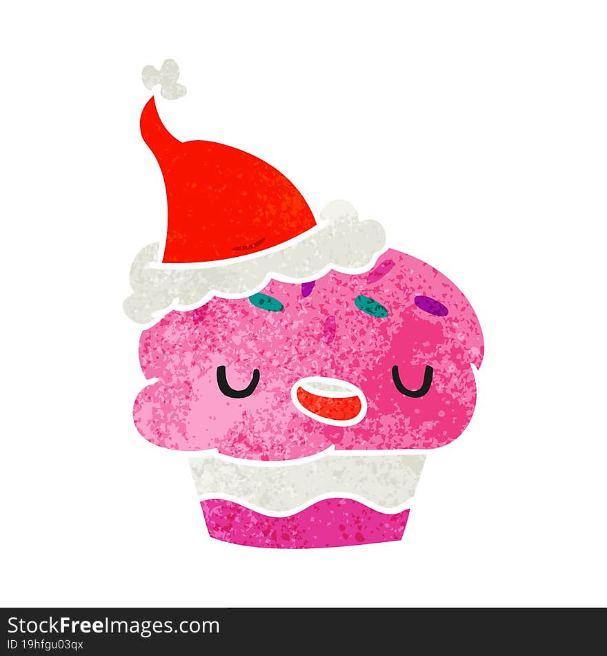 christmas retro cartoon of kawaii cupcake