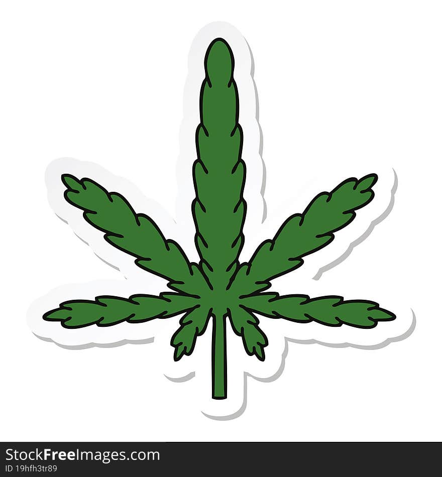 Sticker Of A Quirky Hand Drawn Cartoon Marijuana