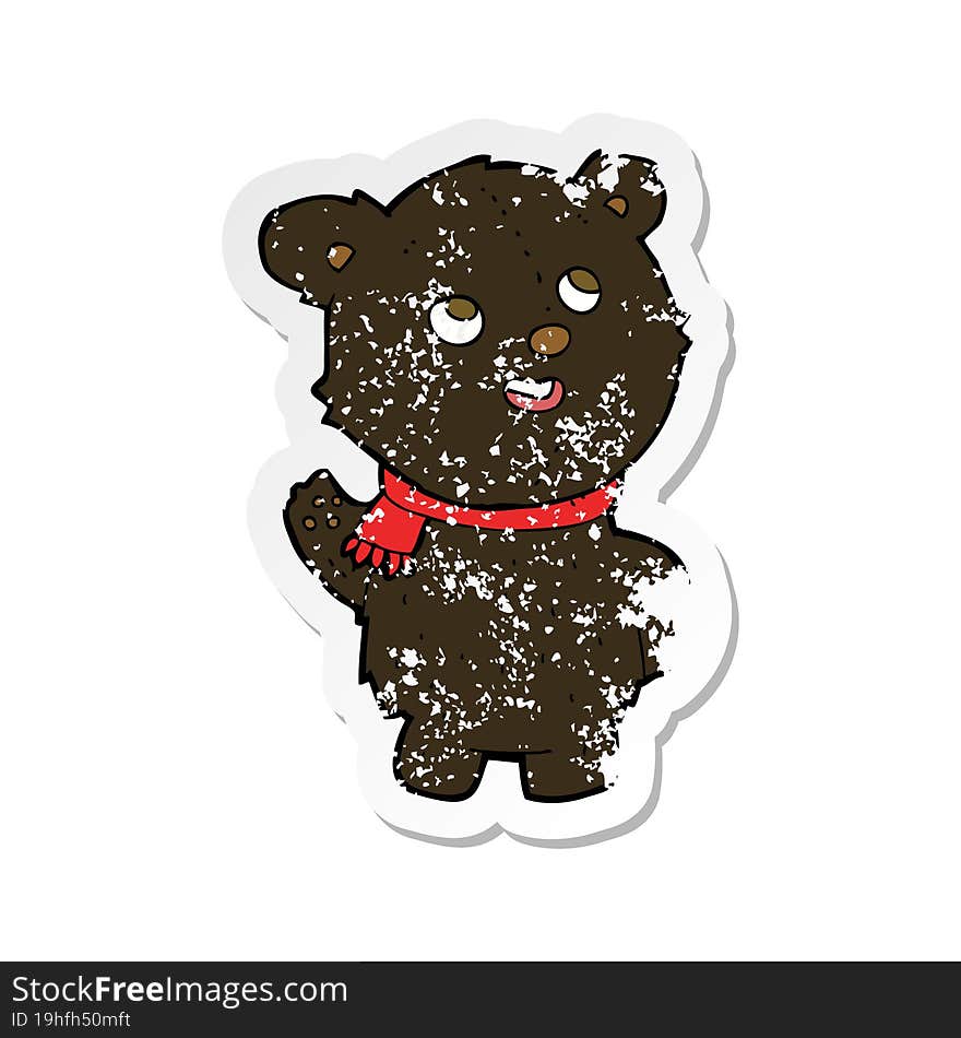 retro distressed sticker of a cartoon cute black bear cub