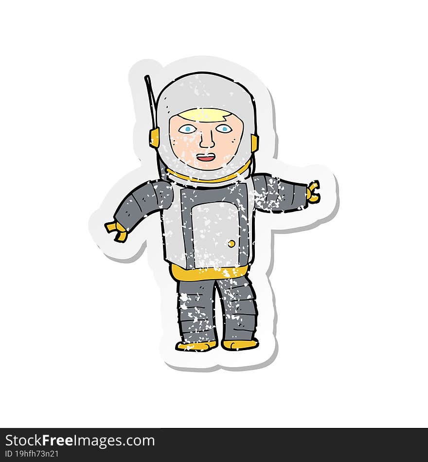 retro distressed sticker of a cartoon astronaut