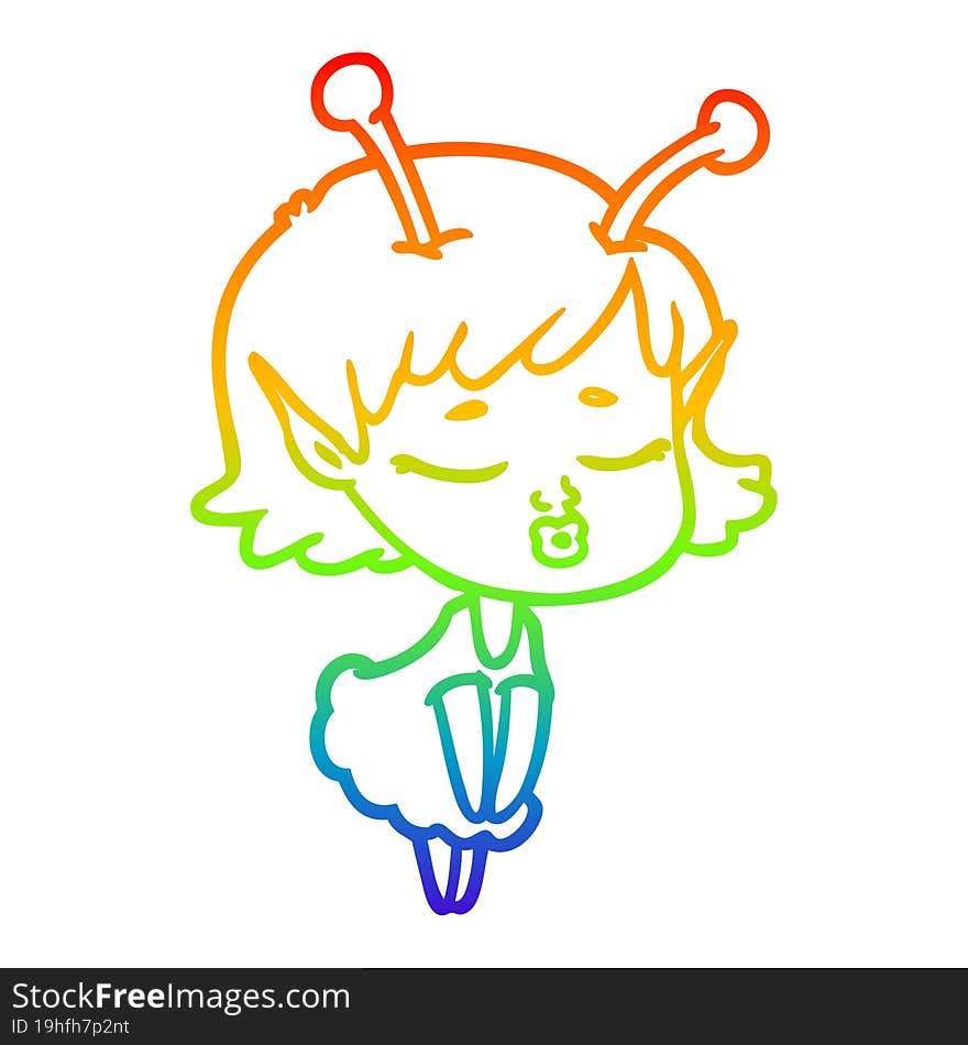 rainbow gradient line drawing cute alien girl cartoon