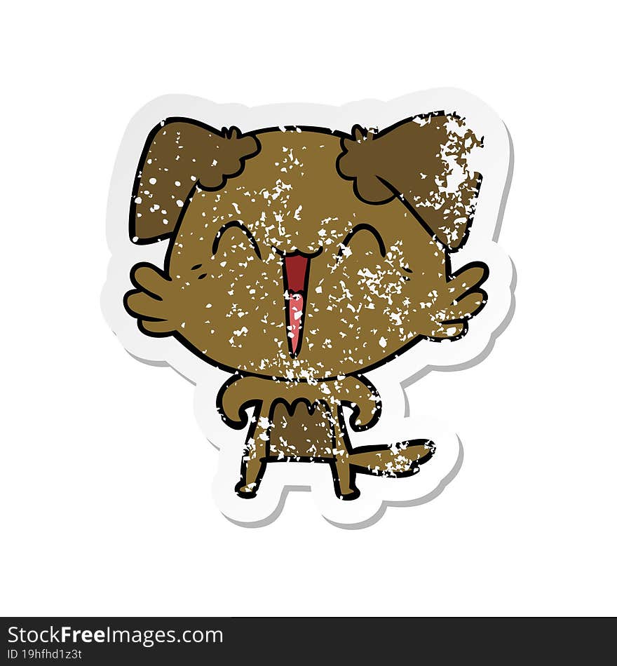 distressed sticker of a happy little dog cartoon