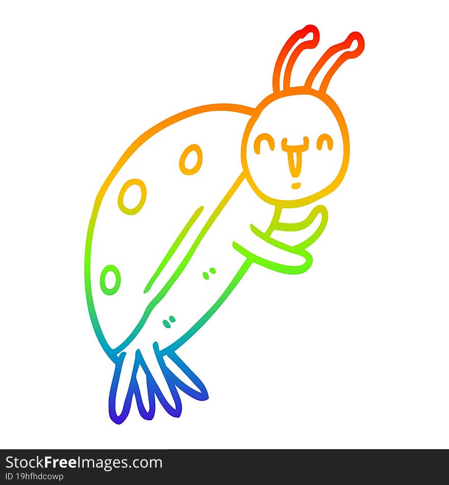 rainbow gradient line drawing of a cute cartoon ladybug