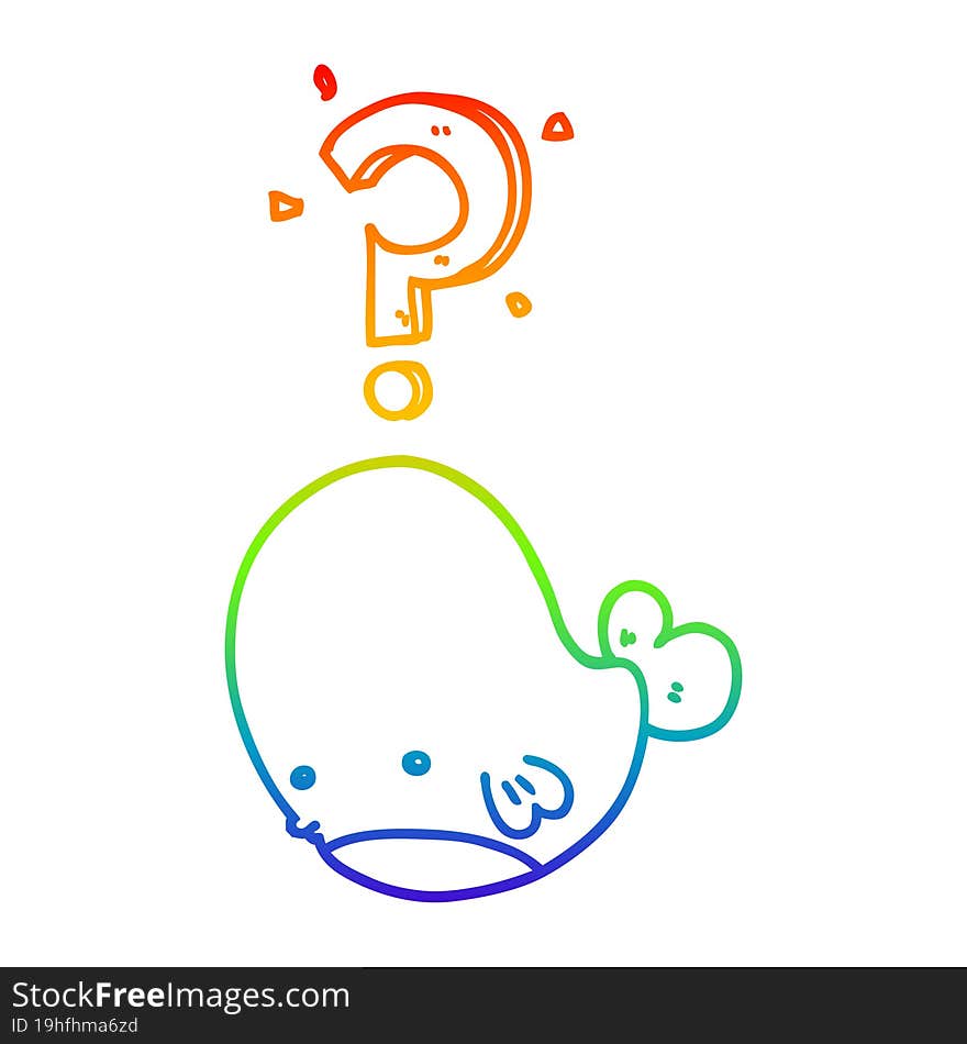 rainbow gradient line drawing of a cartoon confused whale