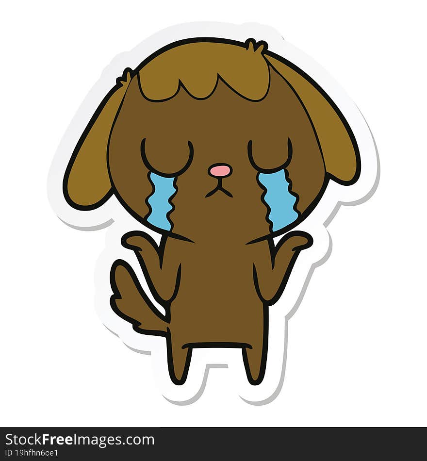 Sticker Of A Cute Cartoon Dog Crying